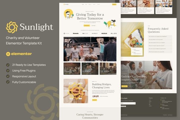 Sunlight - Charity and Volunteer Elementor Template Kit